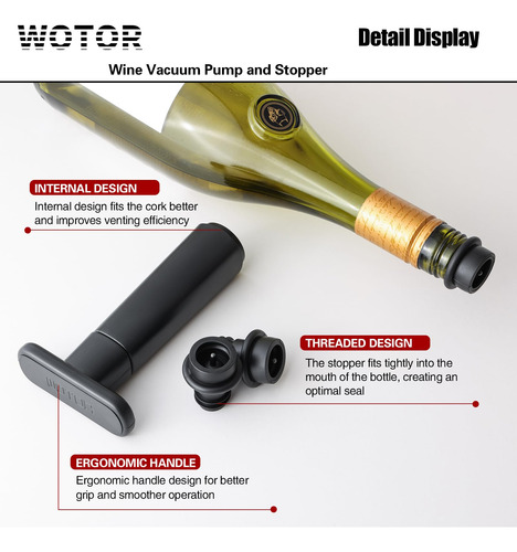 Bomba De Vacío Con 20 Tapones Para Vino Reutilizables