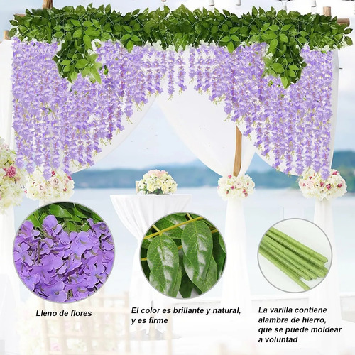 24pzs Flores Artificial Wisteria Decoración Fiesta Boda 1.1m Lavanda