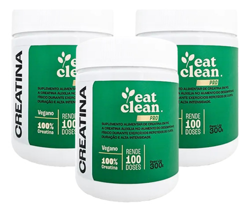 3x Creatina Monohidratada Vegana Eat Clean 300g Sabor Sem Sabor