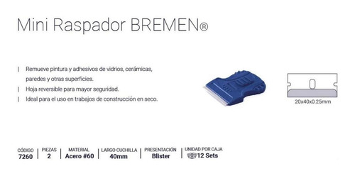 Mini Raspador Escariador Pintura Adhesivo 40mm2u Bremen 7260