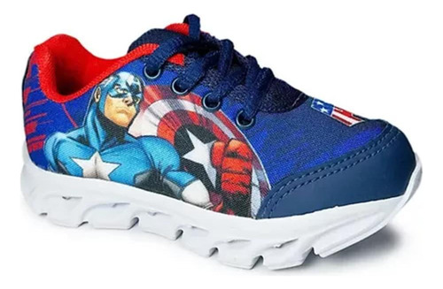 Zapatillas Marvel Capitan America Azul Cordones Con Luces