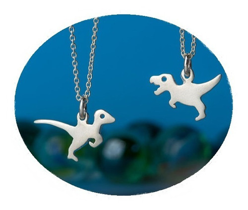 Par De Collares Velociraptor Y T Rex Plata 925 Dinosaurios