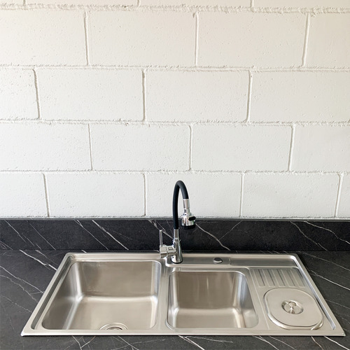 Cuba Dupla Pro Inox E Torneira Sweet Cromada C/ Lixeira