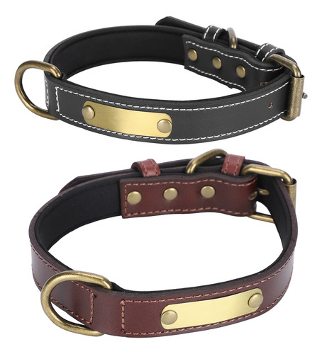 Collar De Perro Acolchado De Cuero Con Grabado De Nombre Per