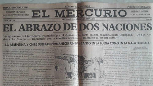 Portada Histórica El Mercurio Abrazo De Dos Naciones