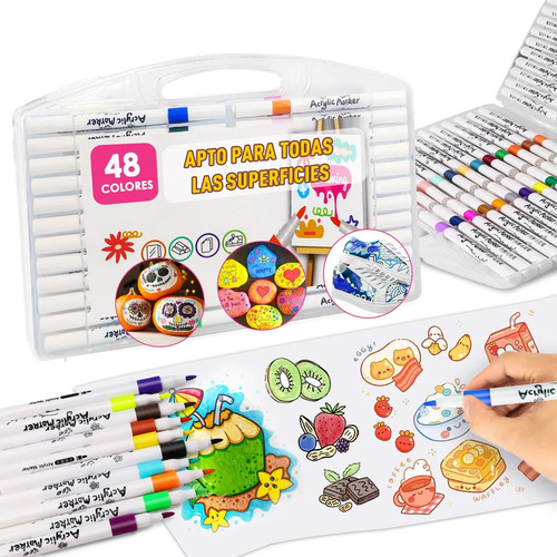 Rotulador Acrílico Con Punta De Pincel De 48 Colores