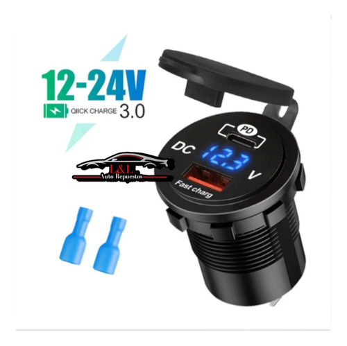 Cigarrera Cargador 12v 24v 3.0 Automotriz Voltimetro 