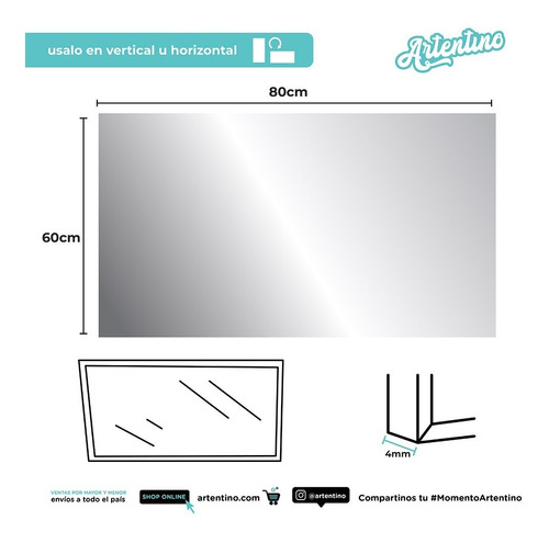 Imagen 4 de 10 de Espejo Pared Rectangular Baño Living 80x60 Listo Colgar 4 Mm