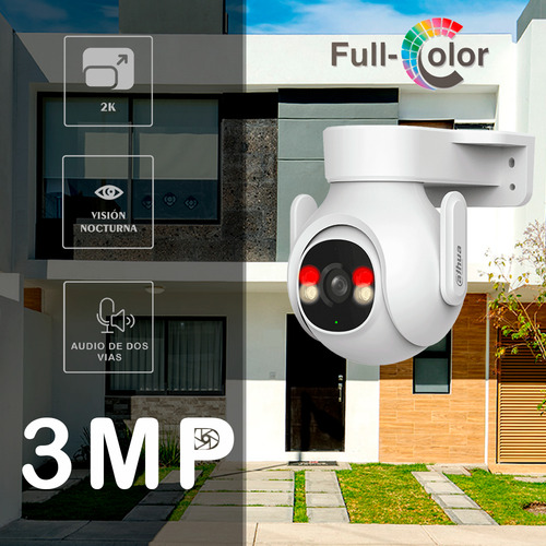 Camara Pt Wifi Dahua De 3mp Exterior Ai Vehicle Detection Picoo-a39t-da Alarma De Luz Y Sonido Detección Humana Y De Vehículos Por Ia Luz Dual Inteligente Con Memoria Microsd De 128gb