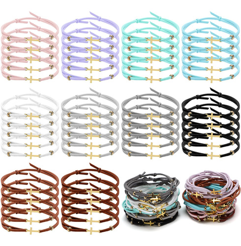 Junkin 50 Pulseras De Cruz Para Mujeres Y Hombres, Amistad,.