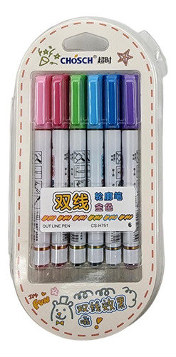 Marcadores Metalicos Outline Pen 6 Colores Profesionales
