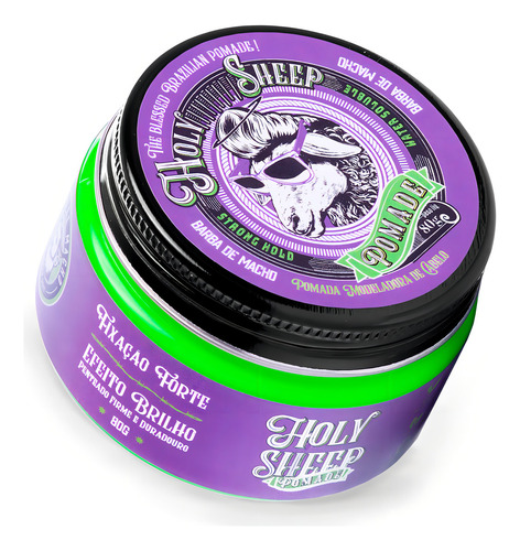 Pomada Holy Sheep Water Soluble Strong Hold Efeito Brilho/Molhado 80G - Barba de Macho
