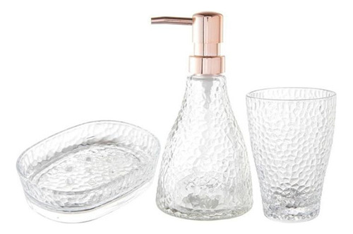 Kit Banheiro Lavabo Transparente Com Rose Elegant Lyor 3 Pçs