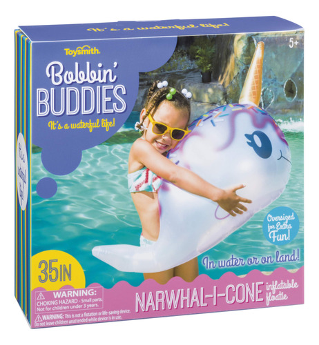 Toysmith Bobbin Buddies Narwhal-i-cone - Juguete Inflable Pa