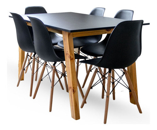 Juego Comedor Nórdico Mesa Escandinava 140 + 6 Sillas Eames Color Negro