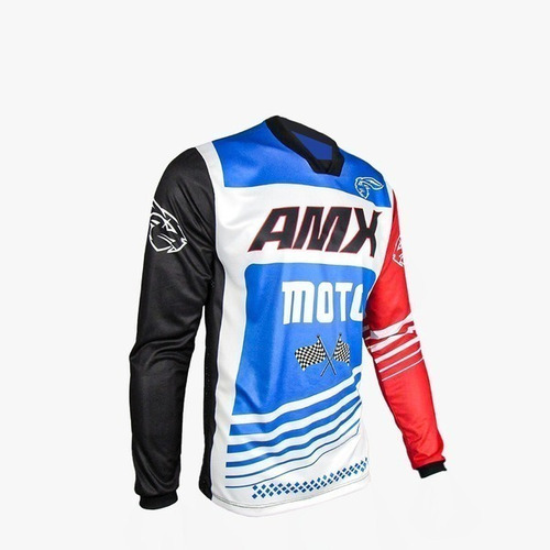 Camisa Amx Prime Azul / Branco /vermelho Cross Mountain Bike