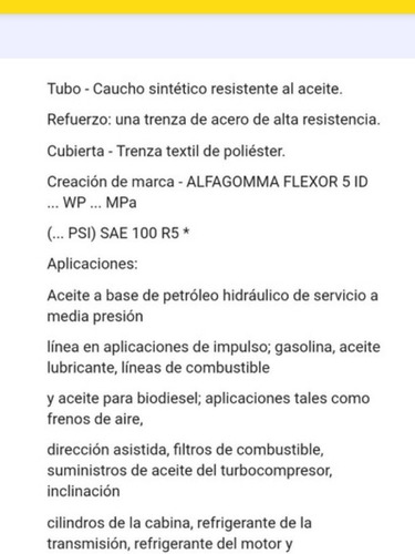 Manguera Hidraulica R5 3/16 Flexor 3000psi