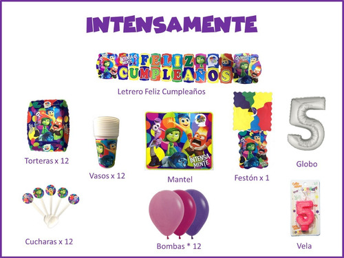 Kit Decoración Celebra Encasa Fiesta Cumpleaños Intensamente