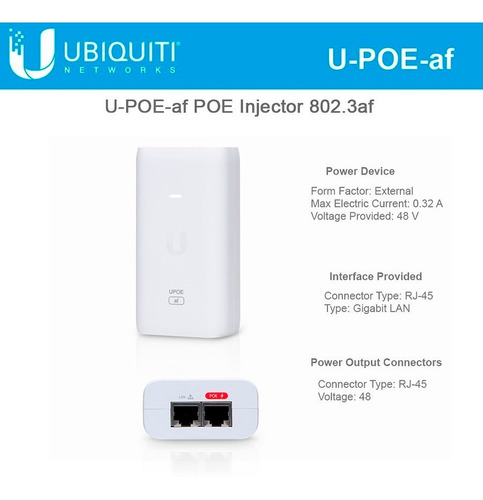 Imagen 3 de 6 de Fuente Inyector Poe Ubiquiti U-poe-af Giga 48v 0.32a