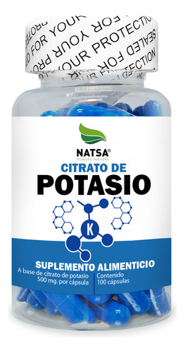 Citrato De Potasio 100 Cápsulas Calidad Premium, + Energía, Desintoxica tus Riñones, Equilibra tu nivel de Agua, Convierte Carbohidratos en Energía, Sintetiza tus Proteínas, Salud en tu Corazón