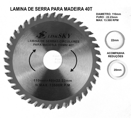Imagem 3 de 6 de 3 Disco Serra Madeira 110mm 40t Para Makita Serra Marmore