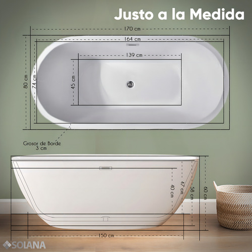 Solana BT6008 kit bañera estilo vintage 170x80x60 Cm y grifo cuello cisne color blanco y silver