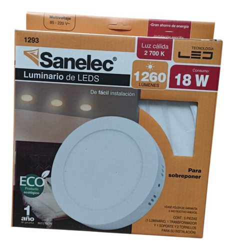 10 Pzs Lámpara Sanelec Circular S/poner 18w Luz Cálida