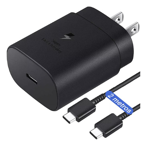 Cargador Samsung 25w Cargador Rapida Tipo C Para Compatible Con Samsung S23 S22 S21 S20 A54 A53  Note10 Note 20 Carga Rápida Pd 25w 2metros Negro Jeeyee