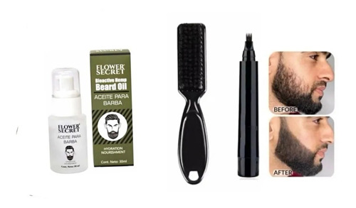 Kit Aceite Barba Lapiz Marcador Barba Cepillo, Barberia