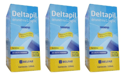 Kit 3 Shampoo Deltapil Combate Piolhos 100 Ml