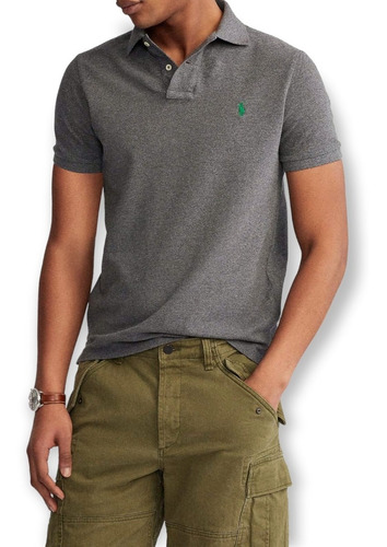 Remera Chomba Polo De Pique Custom Slim Fit Gris Importada