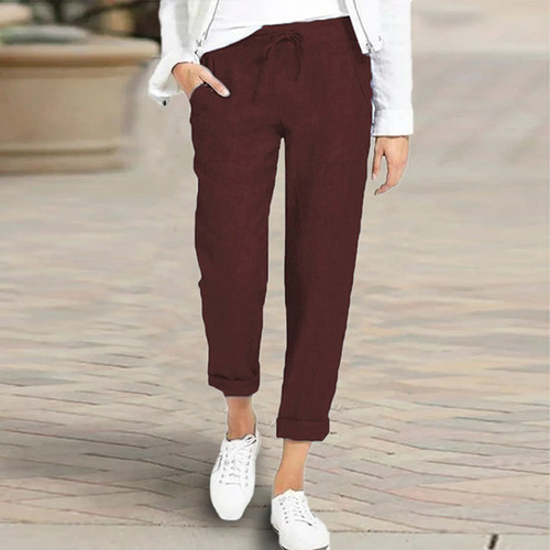 Pantalones Casuales De Talla Grande De Algodón Con Cordón Re