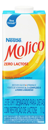 Leite UHT Desnatado Zero Lactose Molico Caixa com Tampa 1l