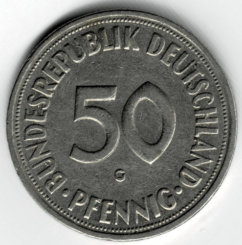 Moneda  De  Alemania  50  Pfennig  1950  G  Xf +++++