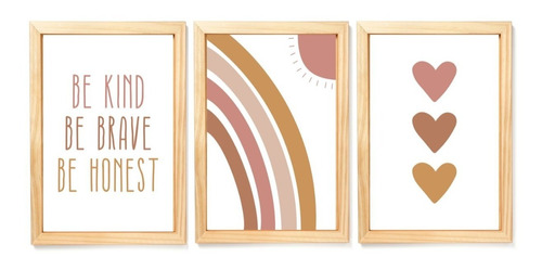 Kit Quadro Decorativo Infantil Boho Arco-íris Coração Frases