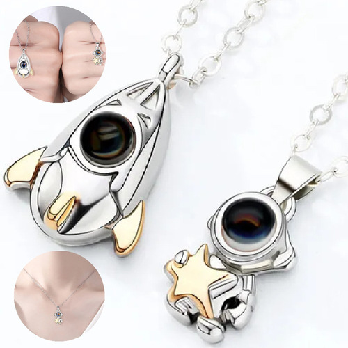 Collar De Pareja  Astronauta Regalo Novio Enamorados 