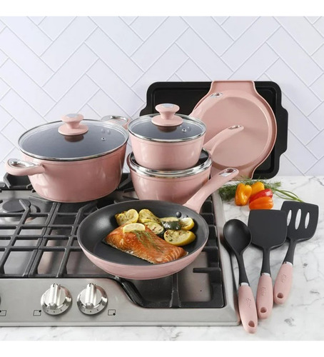 Bateria De Cocina Oster 124925 Color Rosa Con 12 Piezas