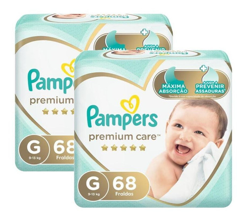 Kit Fralda Pampers Premium Care Tamanho G 136 Tiras