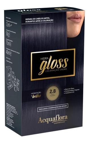 Coloração Creme Acquaflora Kit Hidra Gloss 2.8 Preto Azulado