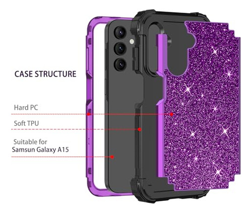 Funda Para Galaxy A15 5g Shiny Morado/negro 6.5puLG Hibrido