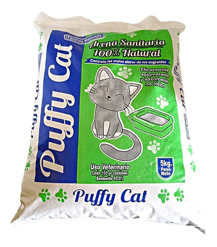 Arena Sanitaria Para Gatos 100% Natural Puffy Cat 5kg