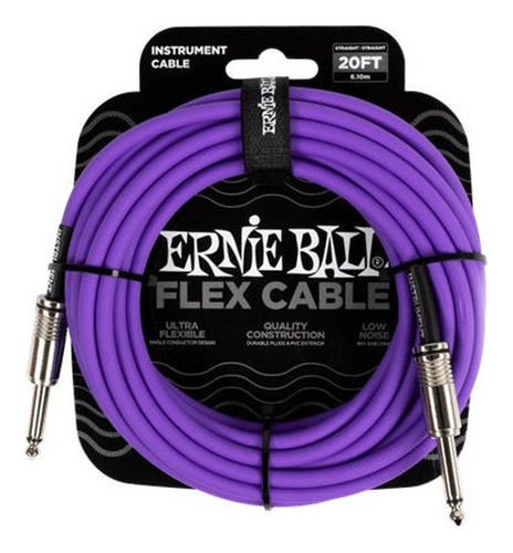 Ernie Ball 6,10 Mts. Cabo de plugue macho/macho, roxo