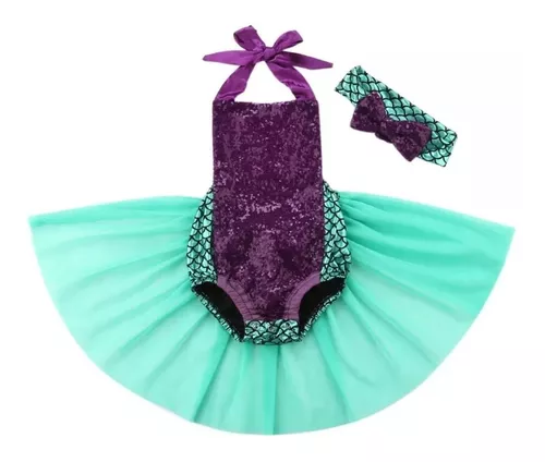 Roupa Fantasia Sereia Mesversario C Tiara Ariel Bebe Menina no Shoptime