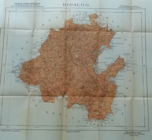 Mapa Antiguo De Hidalgo Original, 1937 (no Copia)