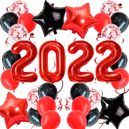 Decoracion Globos Fin Año Grado Graduacion 2022 Rojo Negro