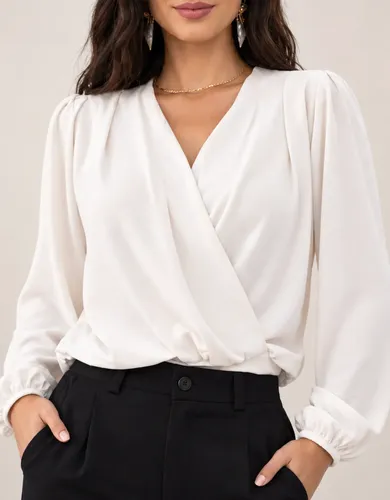 Camisa Cropped Duna Blusa Transpassada Manga Longa