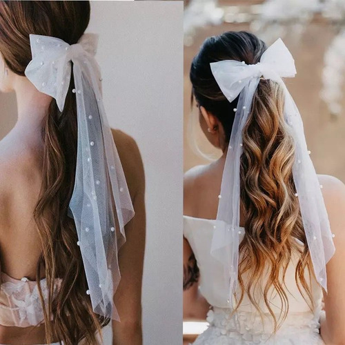 Laço De Tule Com Pérolas Para Penteado De Noiva / Daminha