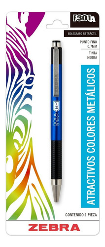 Bolígrafo Retráctil De Punto Fino F-301 A Zebra 1 Pieza. Color Del Exterior Azul