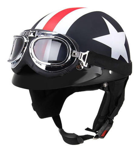 Casco De Motocicleta Medio Abierto Con Gafas De Visera Bufan