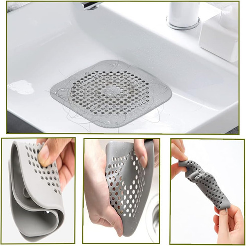 Zh Filtro Silicona Plegable Y Recogedor Pelo For Baño Y